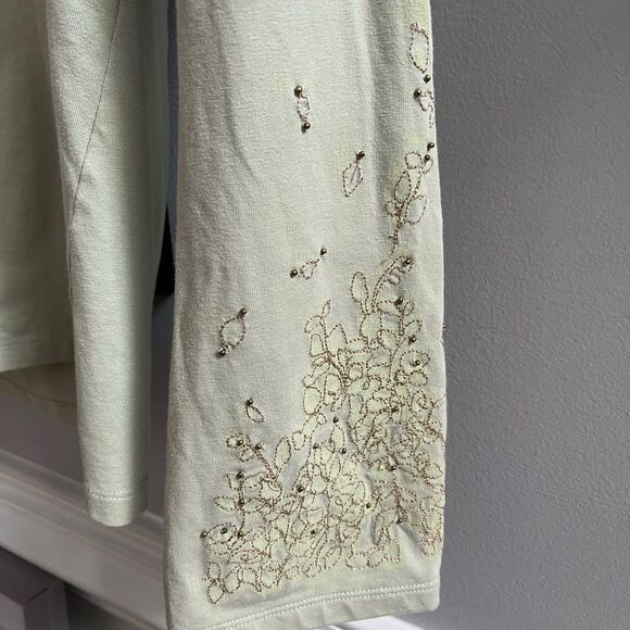 Shiva Shakti Yoga Celery V-Neck Jersey Button Down Top sz M - Picture 2 of 5